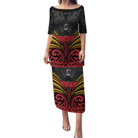 Custom Papua New Guinea Cricket Family Matching Puletasi and Hawaiian Shirt PNG Emblem Mix Polyneisan Pattern LT9 Mom's Dress Black - Polynesian Pride