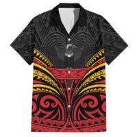 Custom Papua New Guinea Cricket Family Matching Short Sleeve Bodycon Dress and Hawaiian Shirt PNG Emblem Mix Polyneisan Pattern LT9 Dad's Shirt - Short Sleeve Black - Polynesian Pride