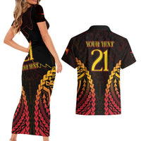 Custom Papua New Guinea Cricket Couples Matching Short Sleeve Bodycon Dress and Hawaiian Shirt Go Barramundis LT9 - Polynesian Pride