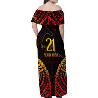 Custom Papua New Guinea Cricket Family Matching Off Shoulder Maxi Dress and Hawaiian Shirt Go Barramundis LT9 - Polynesian Pride