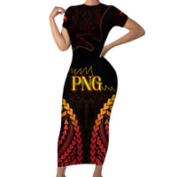 Custom Papua New Guinea Cricket Family Matching Short Sleeve Bodycon Dress and Hawaiian Shirt Go Barramundis LT9 Mom's Dress Black - Polynesian Pride