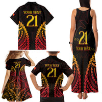 Custom Papua New Guinea Cricket Family Matching Tank Maxi Dress and Hawaiian Shirt Go Barramundis LT9 - Polynesian Pride
