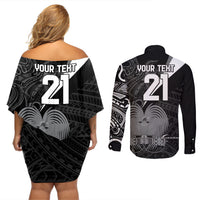 Custom Papua New Guinea Cricket Couples Matching Off Shoulder Short Dress and Long Sleeve Button Shirt Tribal Bird of Paradise Tattoo LT9 - Polynesian Pride