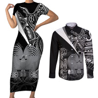 Custom Papua New Guinea Cricket Couples Matching Short Sleeve Bodycon Dress and Long Sleeve Button Shirt Tribal Bird of Paradise Tattoo LT9 Black - Polynesian Pride