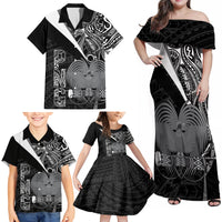 Custom Papua New Guinea Cricket Family Matching Off Shoulder Maxi Dress and Hawaiian Shirt Tribal Bird of Paradise Tattoo LT9 - Polynesian Pride