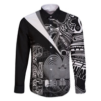Custom Papua New Guinea Cricket Family Matching Summer Maxi Dress and Hawaiian Shirt Tribal Bird of Paradise Tattoo LT9 Dad's Shirt - Long Sleeve Black - Polynesian Pride