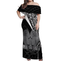 Custom Papua New Guinea Cricket Off Shoulder Maxi Dress Tribal Bird of Paradise Tattoo LT9 Women Black - Polynesian Pride