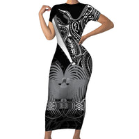 Custom Papua New Guinea Cricket Short Sleeve Bodycon Dress Tribal Bird of Paradise Tattoo LT9 Long Dress Black - Polynesian Pride