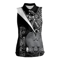 Custom Papua New Guinea Cricket Women Sleeveless Polo Shirt Tribal Bird of Paradise Tattoo LT9 Female Black - Polynesian Pride