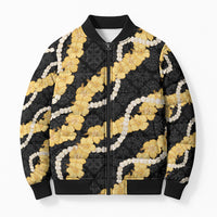 Aloha Melemele Hibiscus Pikake Lei Bomber Puffer Jacket Hawaiian Quilt Pattern LT9 Unisex Black - Polynesian Pride