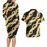 Aloha Melemele Hibiscus Pikake Lei Couples Matching Long Sleeve Bodycon Dress and Hawaiian Shirt Hawaiian Quilt Pattern LT9 - Polynesian Pride