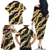 Aloha Melemele Hibiscus Pikake Lei Family Matching Off The Shoulder Long Sleeve Dress and Hawaiian Shirt Hawaiian Quilt Pattern LT9 - Polynesian Pride