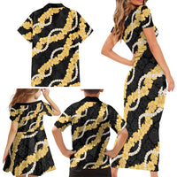 Aloha Melemele Hibiscus Pikake Lei Family Matching Short Sleeve Bodycon Dress and Hawaiian Shirt Hawaiian Quilt Pattern LT9 - Polynesian Pride