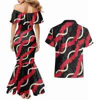 Aloha Ula'ula Hibiscus Pikake Lei Couples Matching Mermaid Dress and Hawaiian Shirt Hawaiian Quilt Pattern LT9 - Polynesian Pride