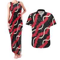Aloha Ula'ula Hibiscus Pikake Lei Couples Matching Tank Maxi Dress and Hawaiian Shirt Hawaiian Quilt Pattern LT9 Black - Polynesian Pride