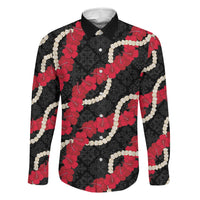 Aloha Ula'ula Hibiscus Pikake Lei Family Matching Off Shoulder Maxi Dress and Hawaiian Shirt Hawaiian Quilt Pattern LT9 Dad's Shirt - Long Sleeve Black - Polynesian Pride