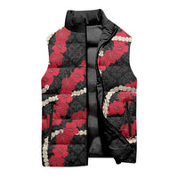 Aloha Ula'ula Hibiscus Pikake Lei Sleeveless Puffer Jacket Hawaiian Quilt Pattern
