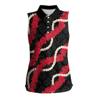 Aloha Ula'ula Hibiscus Pikake Lei Women Sleeveless Polo Shirt Hawaiian Quilt Pattern