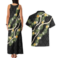 Puakenikeni Anthurium Pikake Lei Couples Matching Tank Maxi Dress and Hawaiian Shirt Hawaiian Quilt Pattern LT9 - Polynesian Pride