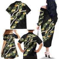 Puakenikeni Anthurium Pikake Lei Family Matching Off The Shoulder Long Sleeve Dress and Hawaiian Shirt Hawaiian Quilt Pattern LT9 - Polynesian Pride