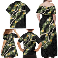 Puakenikeni Anthurium Pikake Lei Family Matching Off Shoulder Maxi Dress and Hawaiian Shirt Hawaiian Quilt Pattern LT9 - Polynesian Pride