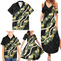 Puakenikeni Anthurium Pikake Lei Family Matching Summer Maxi Dress and Hawaiian Shirt Hawaiian Quilt Pattern LT9 - Polynesian Pride