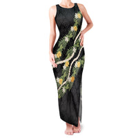 Puakenikeni Anthurium Pikake Lei Family Matching Tank Maxi Dress and Hawaiian Shirt Hawaiian Quilt Pattern LT9 Mom's Dress Black - Polynesian Pride