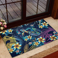 Plumeria Turtles Traditional Tribal Rubber Doormat