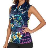 Plumeria Turtles Traditional Tribal Women Sleeveless Polo Shirt LT9 - Polynesian Pride