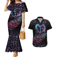 Personalised Your Life Matters Couples Matching Mermaid Dress and Hawaiian Shirt Suicide Prevention Awareness Semicolon Heart LT9 Black - Polynesian Pride