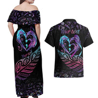 Personalised Your Life Matters Couples Matching Off Shoulder Maxi Dress and Hawaiian Shirt Suicide Prevention Awareness Semicolon Heart LT9 - Polynesian Pride