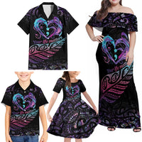 Personalised Your Life Matters Family Matching Off Shoulder Maxi Dress and Hawaiian Shirt Suicide Prevention Awareness Semicolon Heart LT9 - Polynesian Pride
