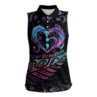 Personalised Your Life Matters Women Sleeveless Polo Shirt Suicide Prevention Awareness Semicolon Heart LT9 Female Black - Polynesian Pride