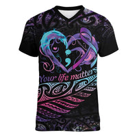 Personalised Your Life Matters Women V-Neck T-Shirt Suicide Prevention Awareness Semicolon Heart LT9 Female Black - Polynesian Pride