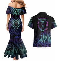 Personalised Your Story Isn't Over Couples Matching Mermaid Dress and Hawaiian Shirt Suicide Prevention Awareness Semicolon Heart LT9 - Polynesian Pride