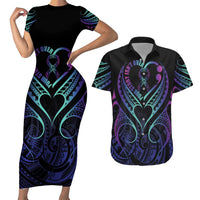 Personalised Your Story Isn't Over Couples Matching Short Sleeve Bodycon Dress and Hawaiian Shirt Suicide Prevention Awareness Semicolon Heart LT9 Black - Polynesian Pride