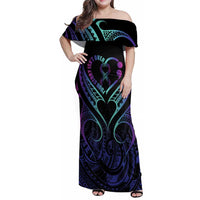 Personalised Your Story Isn't Over Family Matching Off Shoulder Maxi Dress and Hawaiian Shirt Suicide Prevention Awareness Semicolon Heart LT9 Mom's Dress Black - Polynesian Pride