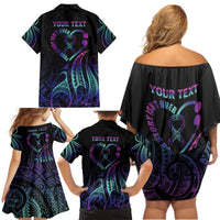 Personalised Your Story Isn't Over Family Matching Off Shoulder Short Dress and Hawaiian Shirt Suicide Prevention Awareness Semicolon Heart