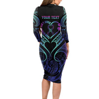 Personalised Your Story Isn't Over Long Sleeve Bodycon Dress Suicide Prevention Awareness Semicolon Heart LT9 - Polynesian Pride