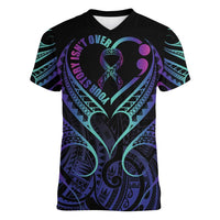 Personalised Your Story Isn't Over Women V-Neck T-Shirt Suicide Prevention Awareness Semicolon Heart LT9 Female Black - Polynesian Pride