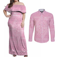 Custom New Zealand Basketball Indigenous Couples Matching Off Shoulder Maxi Dress and Long Sleeve Button Shirt LT9 Pink - Polynesian Pride