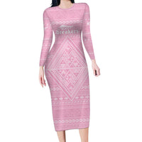Custom New Zealand Basketball Indigenous Family Matching Long Sleeve Bodycon Dress and Hawaiian Shirt LT9 Mom's Dress Pink - Polynesian Pride