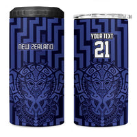 Custom Basketball New Zealand 4 in 1 Can Cooler Tumbler Blue Maori Ta Moko Indigenous LT9 One Size: 16 oz Blue - Polynesian Pride