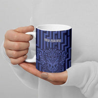 Custom Basketball New Zealand Ceramic Mug Blue Maori Ta Moko Indigenous - Polynesian Pride