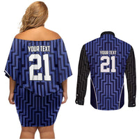 Custom Basketball New Zealand Couples Matching Off Shoulder Short Dress and Long Sleeve Button Shirt Blue Maori Ta Moko Indigenous LT9 - Polynesian Pride