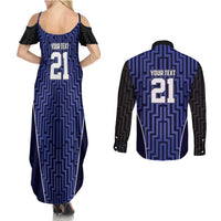 Custom Basketball New Zealand Couples Matching Summer Maxi Dress and Long Sleeve Button Shirt Blue Maori Ta Moko Indigenous - Polynesian Pride
