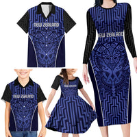 Custom Basketball New Zealand Family Matching Long Sleeve Bodycon Dress and Hawaiian Shirt Blue Maori Ta Moko Indigenous LT9 - Polynesian Pride
