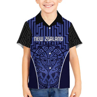 Custom Basketball New Zealand Family Matching Short Sleeve Bodycon Dress and Hawaiian Shirt Blue Maori Ta Moko Indigenous LT9 Son's Shirt Blue - Polynesian Pride