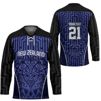 Custom Basketball New Zealand Hockey Jersey Blue Maori Ta Moko Indigenous LT9 - Polynesian Pride