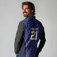 Custom Basketball New Zealand Long Sleeve Polo Shirt Blue Maori Ta Moko Indigenous LT9 - Polynesian Pride